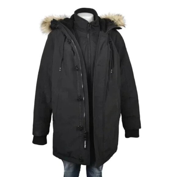 Calvin Klein Sorona Aura Parka Coat Winter Jacket Black Hood Faux Fur Size Small - Picture 2 of 12